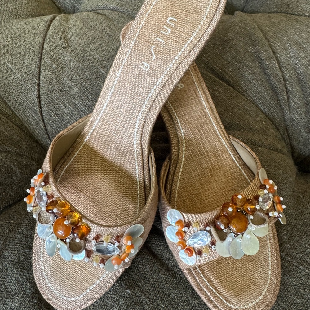 Unisa Linen Embellished Heels / Sandals